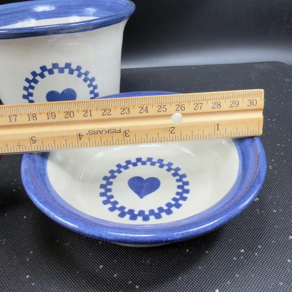 Brinker‎ Pots Dip Crock Set Blue Heart Stoneware Pottery Kansas City 2000s 2pc